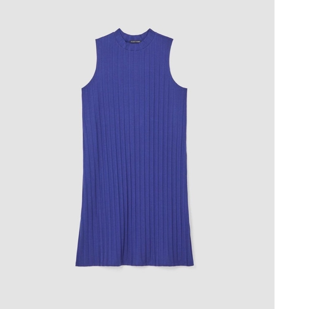 Eileen Fisher Iris Wide Rib Stretch Mock Neck Knee Length Dress Size Medium